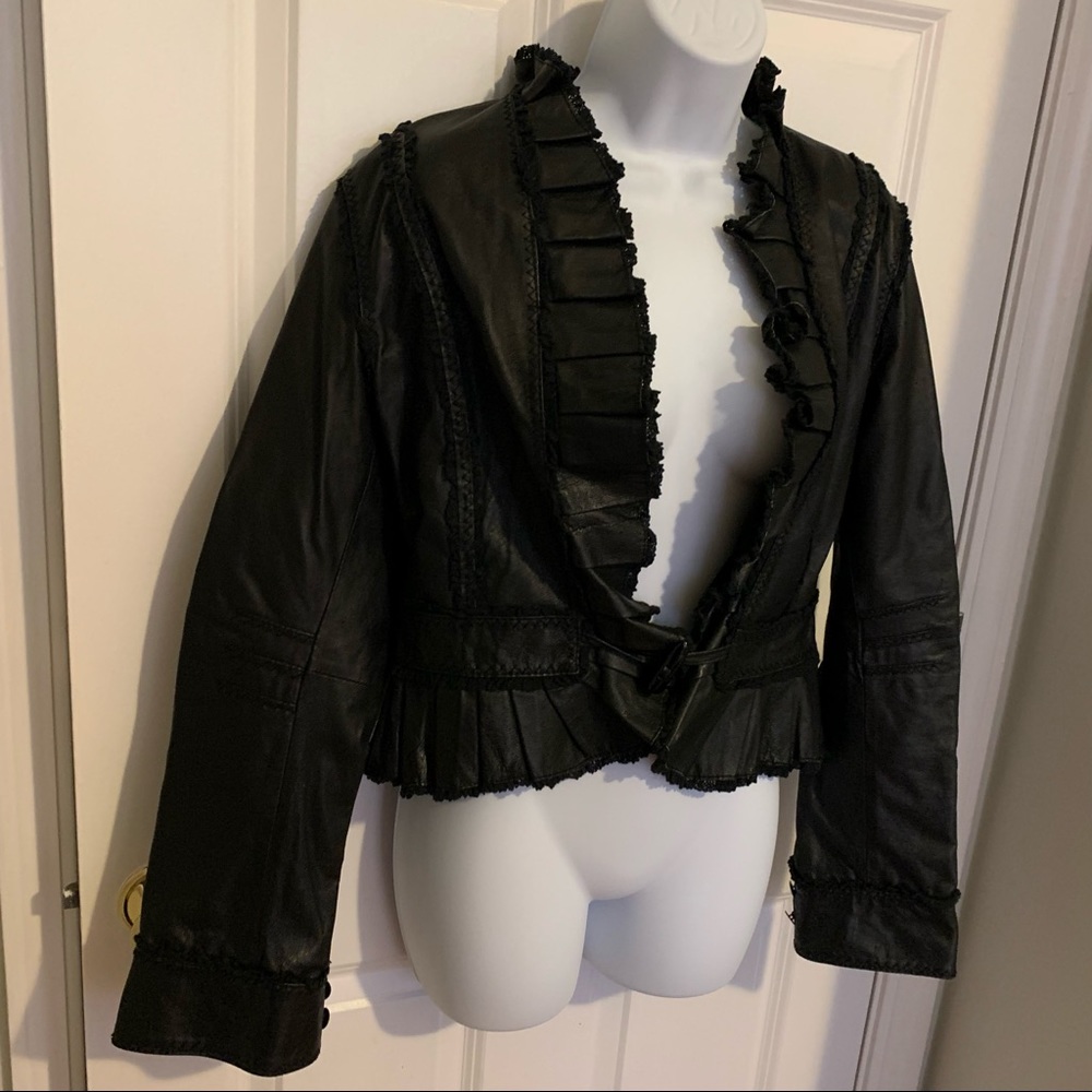 🖤GENUINE LEATHER JACKET with Ruffles - Picture 2 of 5